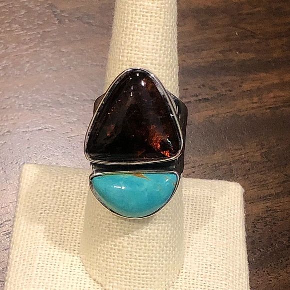 JAY KING Desert Rose Trading Company Turquoise Amber Sterling Silver Ring 8-3/4 - Picture 11 of 16